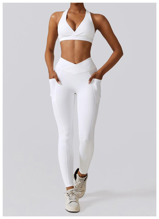 Anokye-Women-Set-Sports Bra-Leggings-Front-White-Full Size